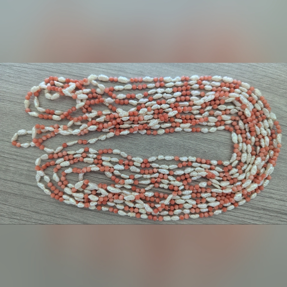 Coral and Pearl Beaded Necklace
